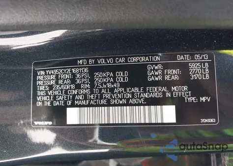 2014 Volvo Xc90 3.2 z USA, uszkodzony, nr VIN YV4952CY2E1681136